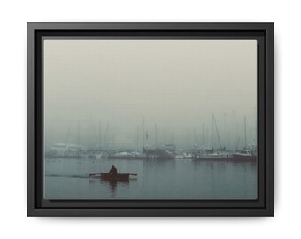Framed Matte Canvas Print - Serene Rowing Scene, Art Décor, Home Office, Gift, Beach House, Nautical Vibe, Wall Art, Quiet Waters, Serenity