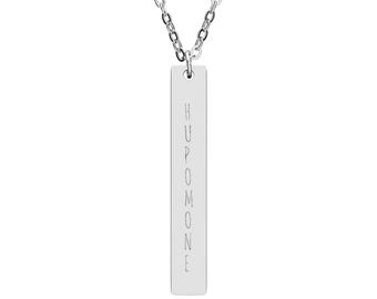 Hupomone Engraved Vertical Bar Necklace | Perseverance Pendant