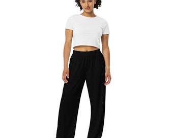 Black unisex wide-leg pants for back to school, Walking, Workout, Yoga, Paddle Board, Lounging or Out and About in comfort and Style