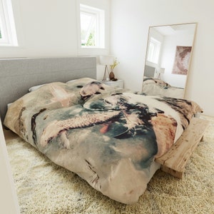 Koi Fish Watercolor Duvet Cover for Home Decor - Duvet Cover for Koi Fish Lover - Artisan Duvet Cover - Nature Lover - Beige Duvet