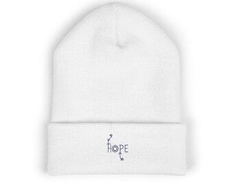 Hope Floral Embroidery Beanie | Cuffed Knit Hat
