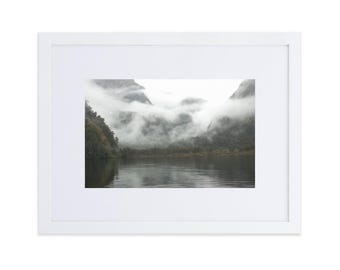 Doubtful Sound, New Zealand Framed Poster: Foggy Landscape Wall Art 30x40cm
