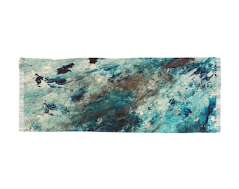 Aqua & Patina Blue Abstract Brushstroke Scarf/Wrap |Patina Blues Artistic Watercolor Pattern