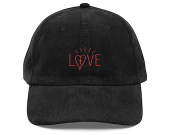 Love Heart Cross Embroidery Corduroy Cap | Vintage Hand-Embroidered Hat