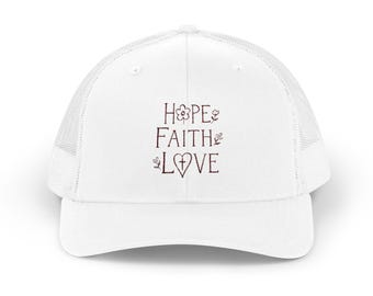 Hope Faith Love Snapback | Floral Script Trucker Hat