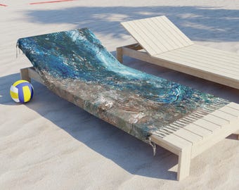 Ocean Abstract Swirl Beach Towel/Wrap/Scarf | Boho Coastal Waves Fringe a Unique Original Artwork Design