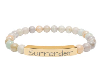 Surrender Engraved Natural Stone Stretch Bar Bracelet