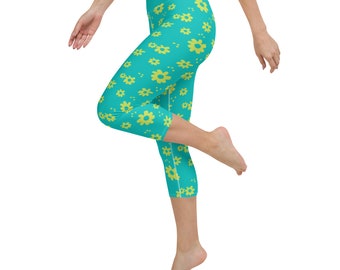 Flower Power Yoga Capri Leggings - Fun Yoga Pants - Paddleboard Pants - Loungewear - Feel Good and Look Good in these super comfy pants