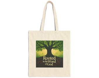 Rooted in the Word Cotton Canvas Tote Bag, Scripture Tote, Eco-Friendly Shopper, Christian Gift, Inspirational Bag