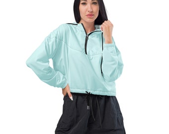 Powder Blue Women’s cropped windbreaker for Walking, Workout, Paddle board, Streetwear or Out and About