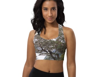 Sports Bra Green and Brown Trees - New Zealand Trees DL Balance Longline sports bra