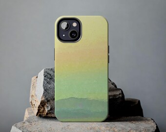 LA Sunrise Tough Phone Case, Retro Colors, Peaceful Connection with Nature, Blue, Yellows, Mountains, Gifts for Nature Lover
