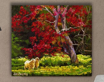 Trees Landscape ,Sheep Canvas Print, Fine Art Print, Gadi Dadon, Wall Art Gifts Israeli Artist