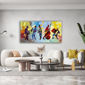 Jewish Wall Art, Musicians, Abstract Colorful Canvas Rolled Print, Palette Knife Art, Contemporary Design, Israeli Artist Gadi Dadon zdjęcie 7
