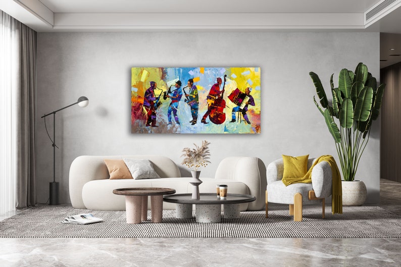 Jewish Wall Art, Musicians, Abstract Colorful Canvas Rolled Print, Palette Knife Art, Contemporary Design, Israeli Artist Gadi Dadon zdjęcie 7