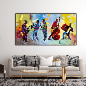Jewish Wall Art, Musicians, Abstract Colorful Canvas Rolled Print, Palette Knife Art, Contemporary Design, Israeli Artist Gadi Dadon zdjęcie 4