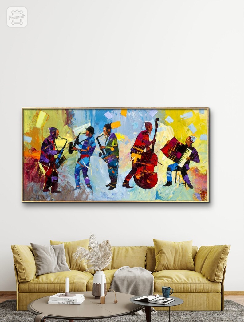 Jewish Wall Art, Musicians, Abstract Colorful Canvas Rolled Print, Palette Knife Art, Contemporary Design, Israeli Artist Gadi Dadon zdjęcie 9
