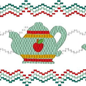 Teapots, machine embroidery, machine smocking, smocking
