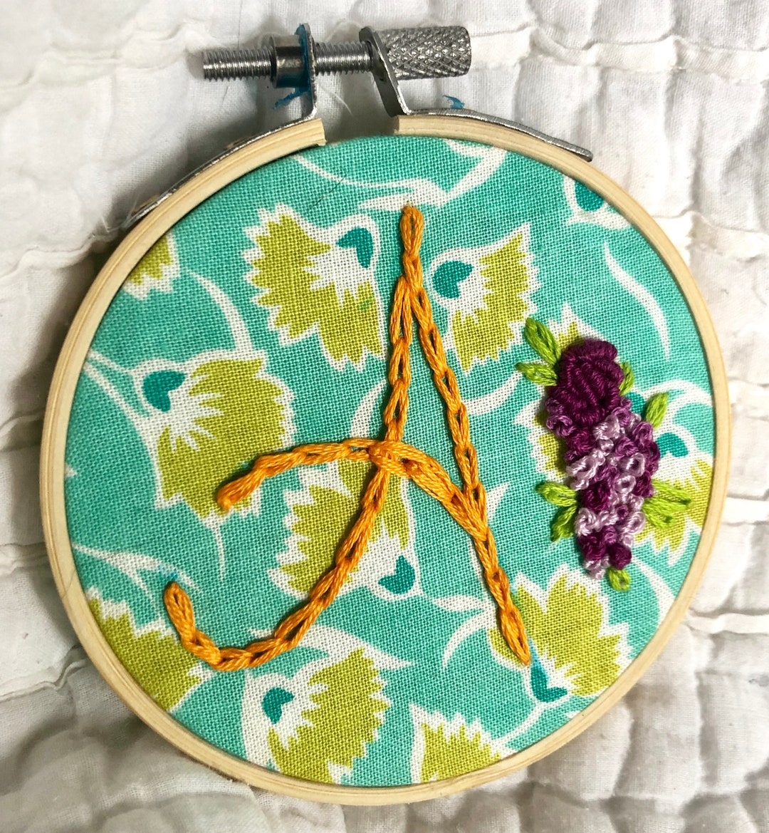 3 Initial Embroidery a on Teal/green Etsy