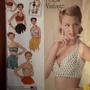 Cartamodello per top bikini anni '50: Simplicity 1426, costume da bagno retrò pin-up (taglie 4-12)