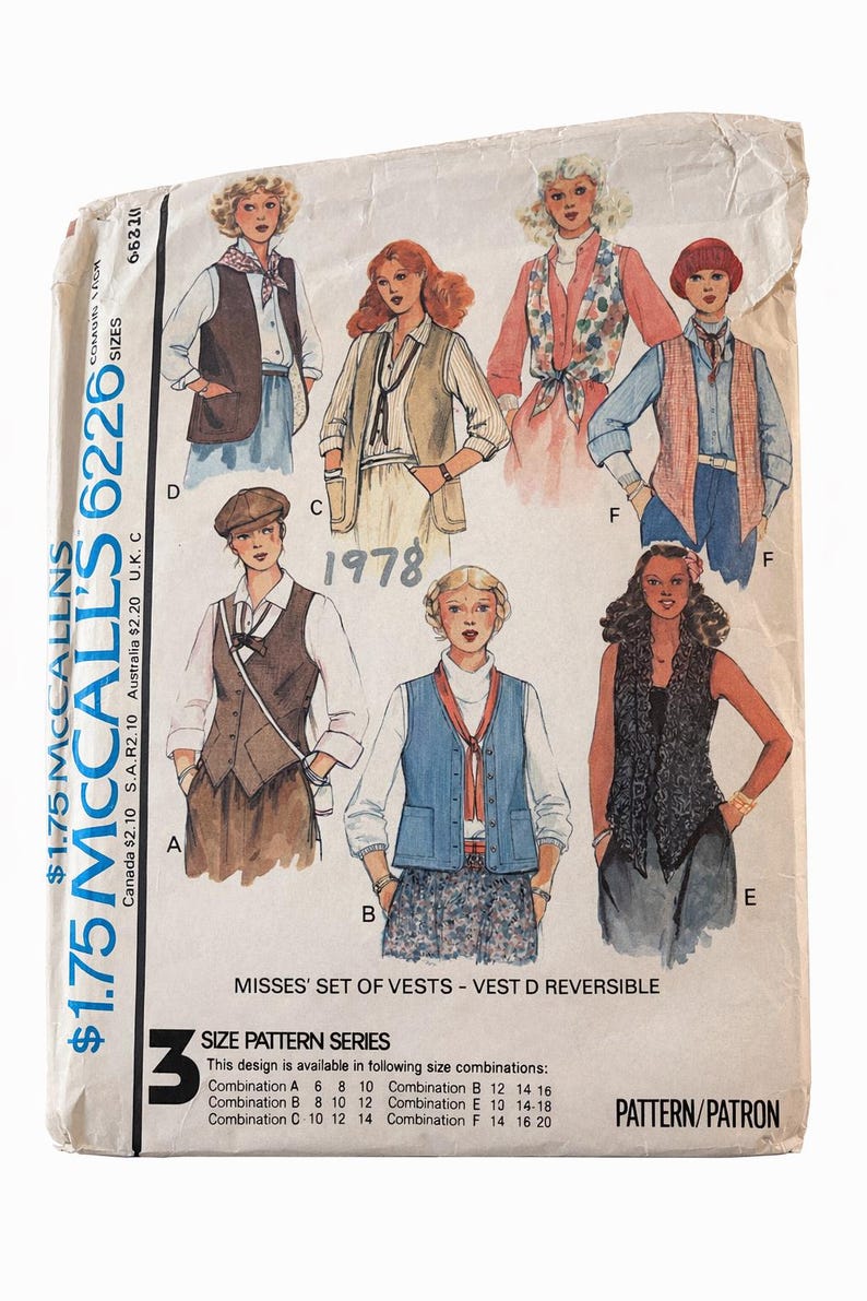 Mccall’s 6226 Vintage Vest Pattern | 1978 | Misses Reversible Vest - Etsy