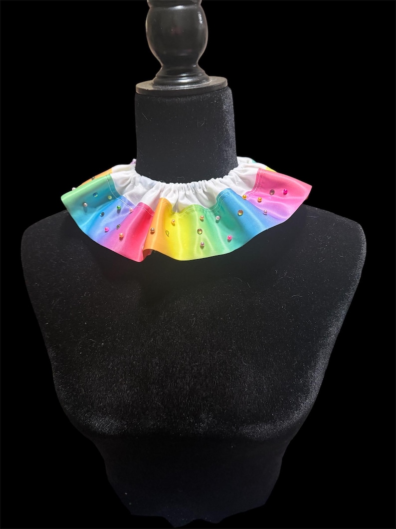 Handmade Rainbow Ruffle Collar Necklace, Pastel Rhinestone Festival ...