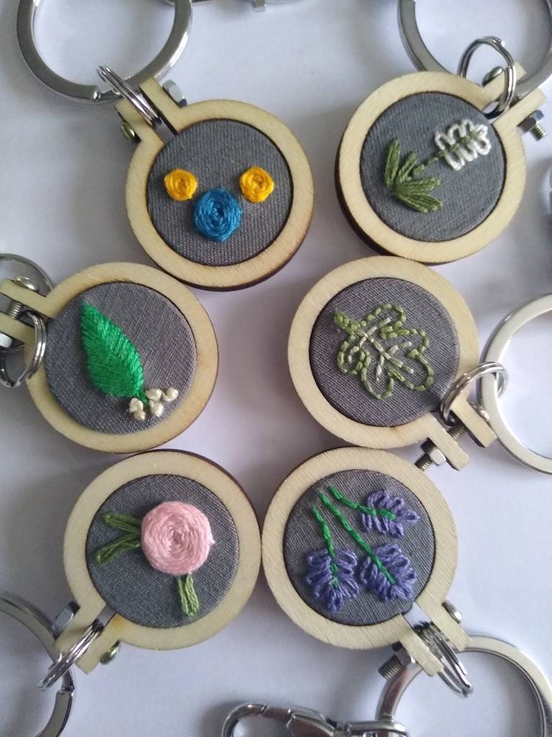 Mini Embroidery Hoop Keychains Hand Embroidered Etsy