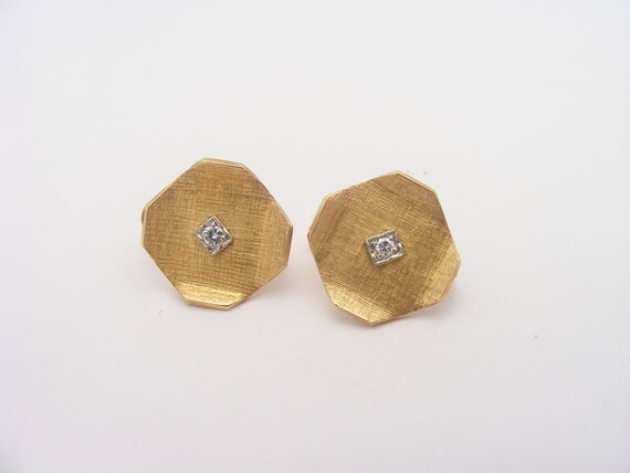 Vintage Diamond Screw On Earrings. 14K Yellow Gold
