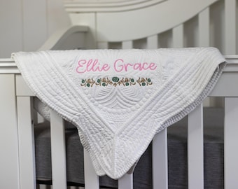 Personalized Baby Blanket Gift for Newborn Girl Custom Embroidered Name Quilt Cotton Heirloom Keepsake for Baby Shower Nursery Bedding