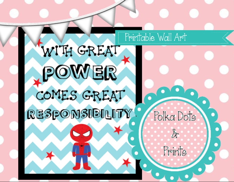 Printable Quote Art with Great Power Comes Great Etsy