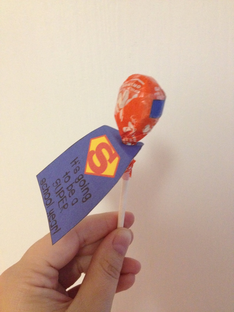 Superhero Lollipop Printable Template Back to school student Etsy