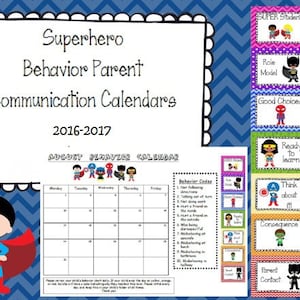 Superhero Parent Communication Calendar 2016-2017