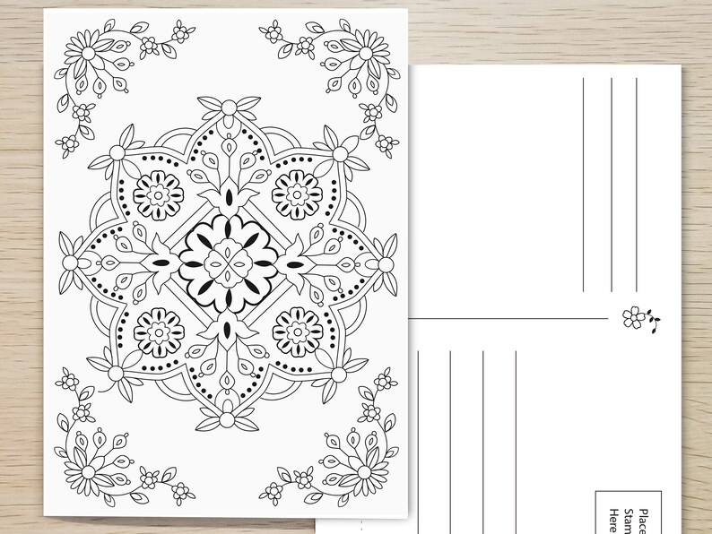8 count Adult coloring Postcards Art Therapy Flower Etsy