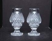 Pair Signed Waterford Crystal Alana Hurricane Lamp Votive Candle Holder Chimney