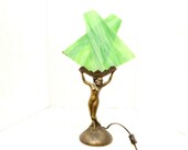 Vintage Art Deco style Nude Women Figural table lamp lighting stained slag glass