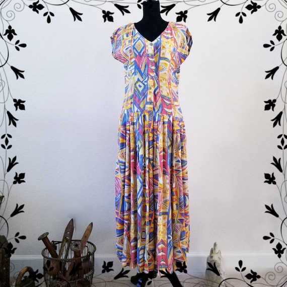 Vintage Adini Abstract Gauze 1970s Indian Dress