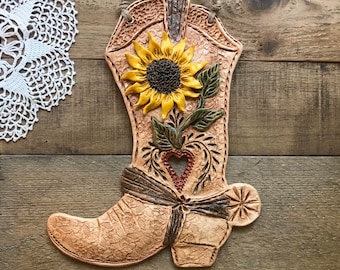 Cast Iron Cowboy Cowgirl Boots Set of 2 Western Wall Plaque Decor Barn Office