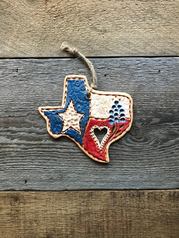 State Of Texas Ornament With Bluebonnet Rustic Texas Decor Etsy