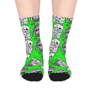 Halflange sokken met schedelpersonage, leuk eigenzinnig ontwerp, nieuwe sokken met ronde hals, kousen met uniek patroon, coole gothic-kledingaccessoire