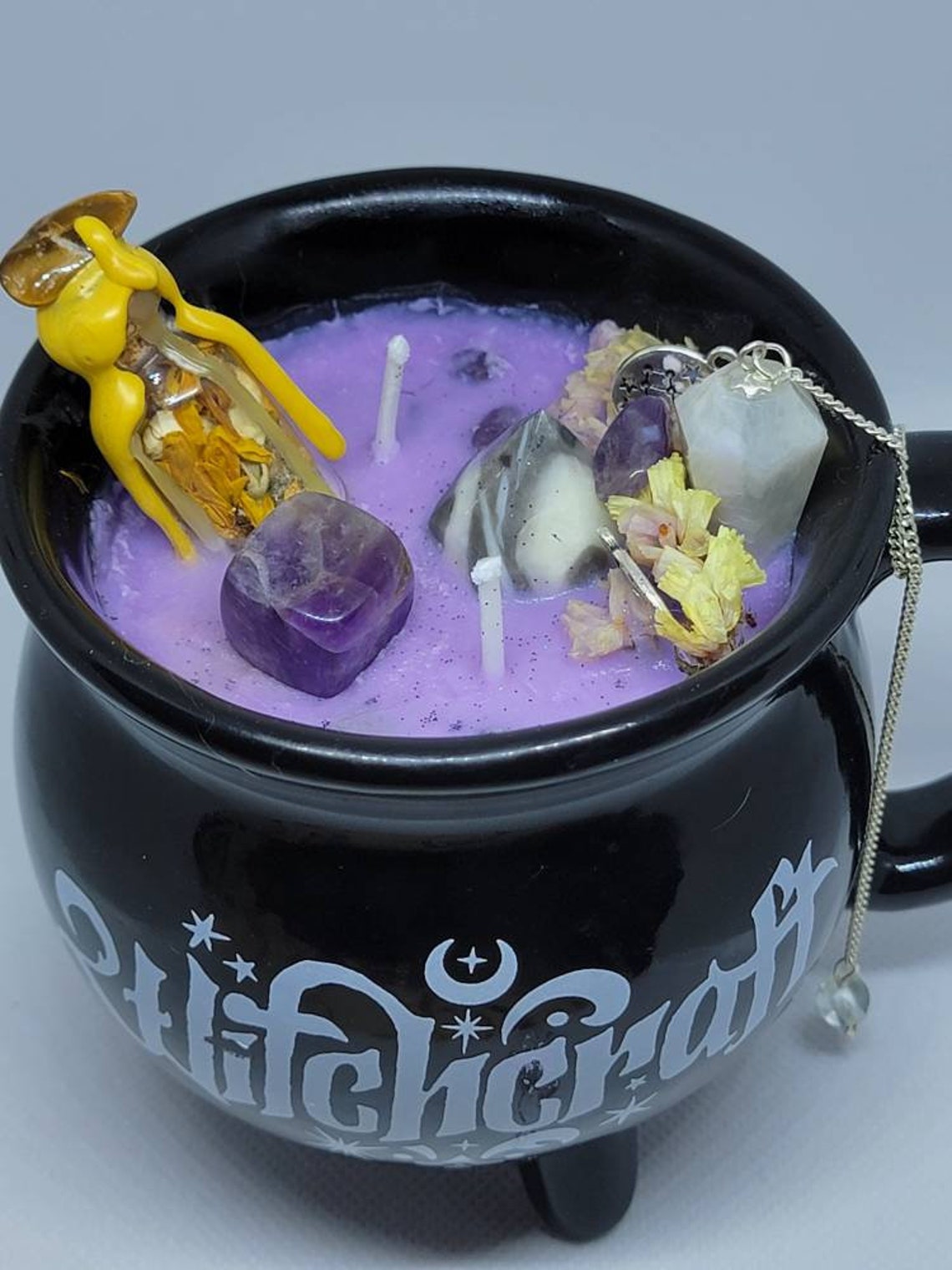 Witchcraft Cauldron Crystal Candle Etsy