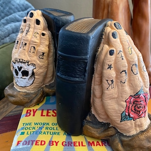 Hand painted punk rock book ends