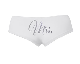 Mrs. Hot shorts, Mrs. Shorty, Mrs. Glitter underwear, Mrs undy, white lingerie, bridal lingerie, wedding lingerie, bachelorette gift, bride