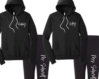 Personalized Mr and Mrs Matching Sweatsuit, Hubby Wifey Bridal Jogger Set. Bridal Jumpsuits, Gifts for the Couple, Custom Honeymoon Sweats