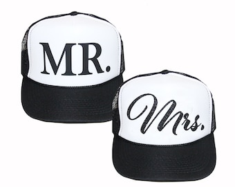 Mr & Mrs Trucker hats, Glitter Mrs. trucker hat, Mr. trucker hat, Bridal party caps, Bride and Groom trucker hats, trucker cap, engagement