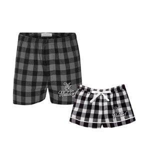 Mr and Mrs boxer short set, Matching Flannel Boxer Shorts,  mr and mrs flannel pjs, Bride and Groom Gifts, gifts for couples, couples gifts