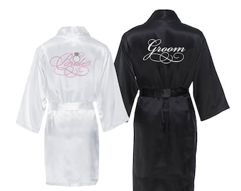 Novia y novio Satin Robe Set, Preparación de robos de boda, regalos de pareja, batas de boda a juego, regalos de boda, regalos de boda, regalos para parejas,