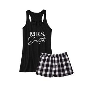 Custom Mrs Pajama Set - Personalized Bride Pjs - Custom Printed Tank and Boxer - Bridal Shower Gifts for the Bride - Honeymoon Outfit Gift
