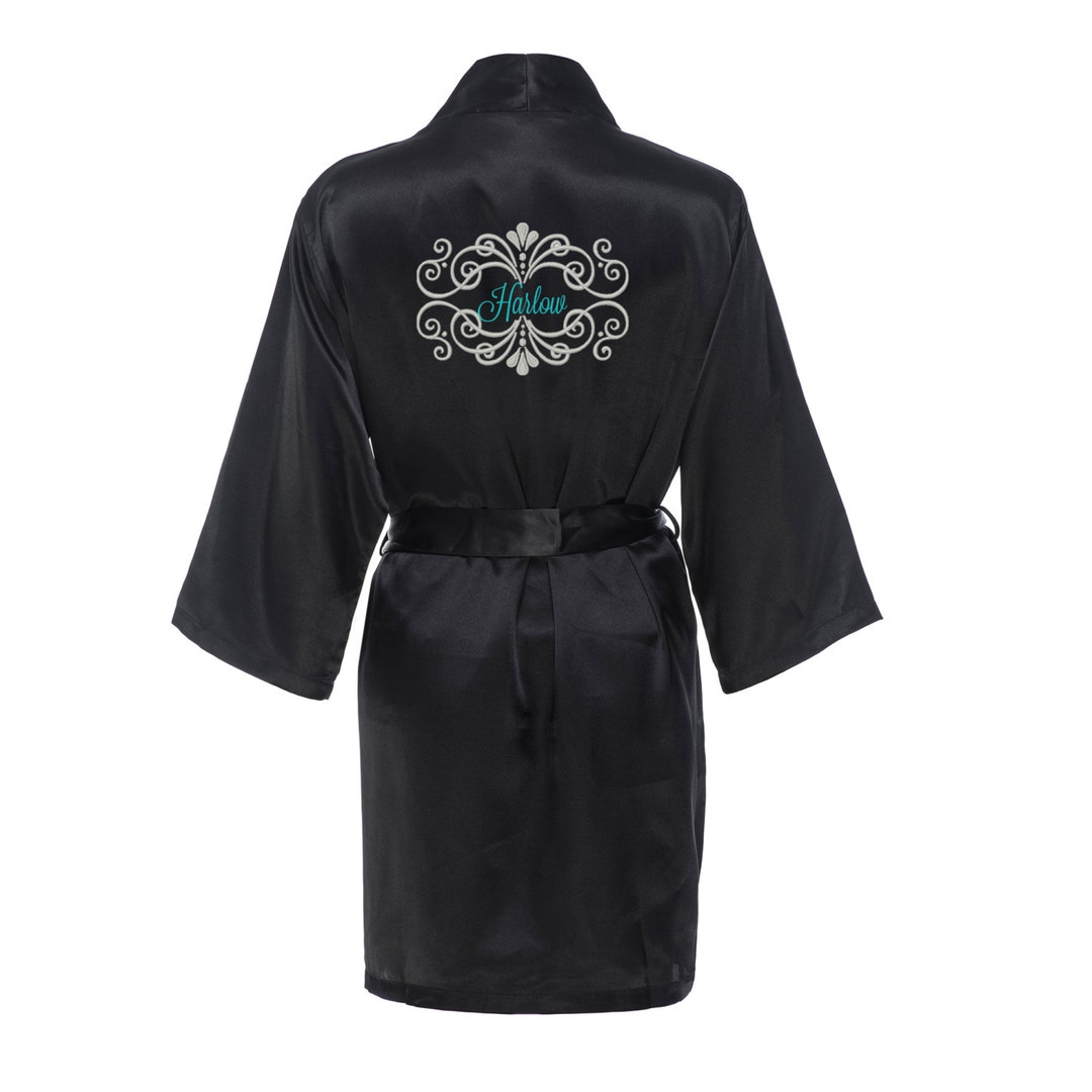 Personalized Satin Bridesmaid Robe With Name on the Back in Logo Frame