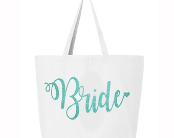 Bridal Tote Bag, Wedding Tote bag, Bride Tote Bag, Jumbo Bride carry all, Just Married Tote, Honeymoon tote bag, Glitter bride gift tote