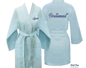 Personalized Waffle Weave Bridesmaid Robe with Name and Initial on Front and Title on Back, Bridesmaid Robe, Bridal Robe